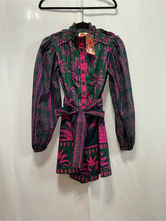 FARM Rio Pants - FARM Rio Green & Pink Floral Belted Romper